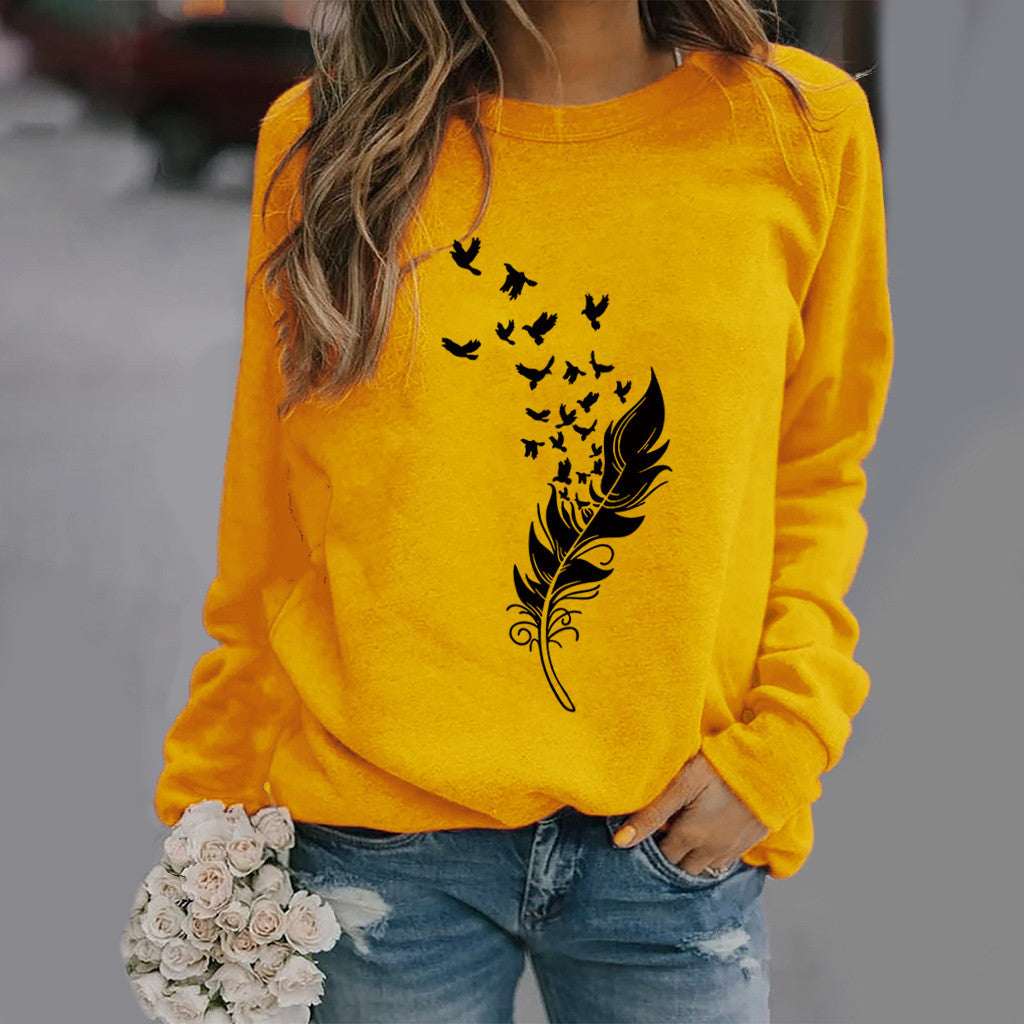 Wholesale Polyester Feather Fun Pattern Printed Long Sleeves